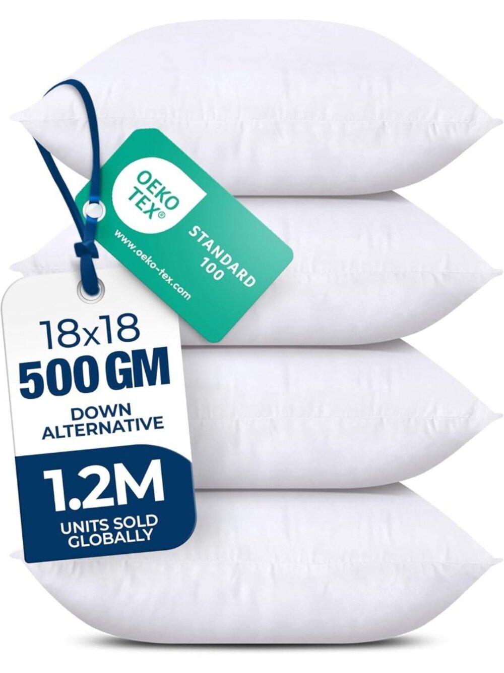 Throw Pillow Inserts 18"x18" 4-Pack Microfiber Cover Polyester Filling OEKO-TEX